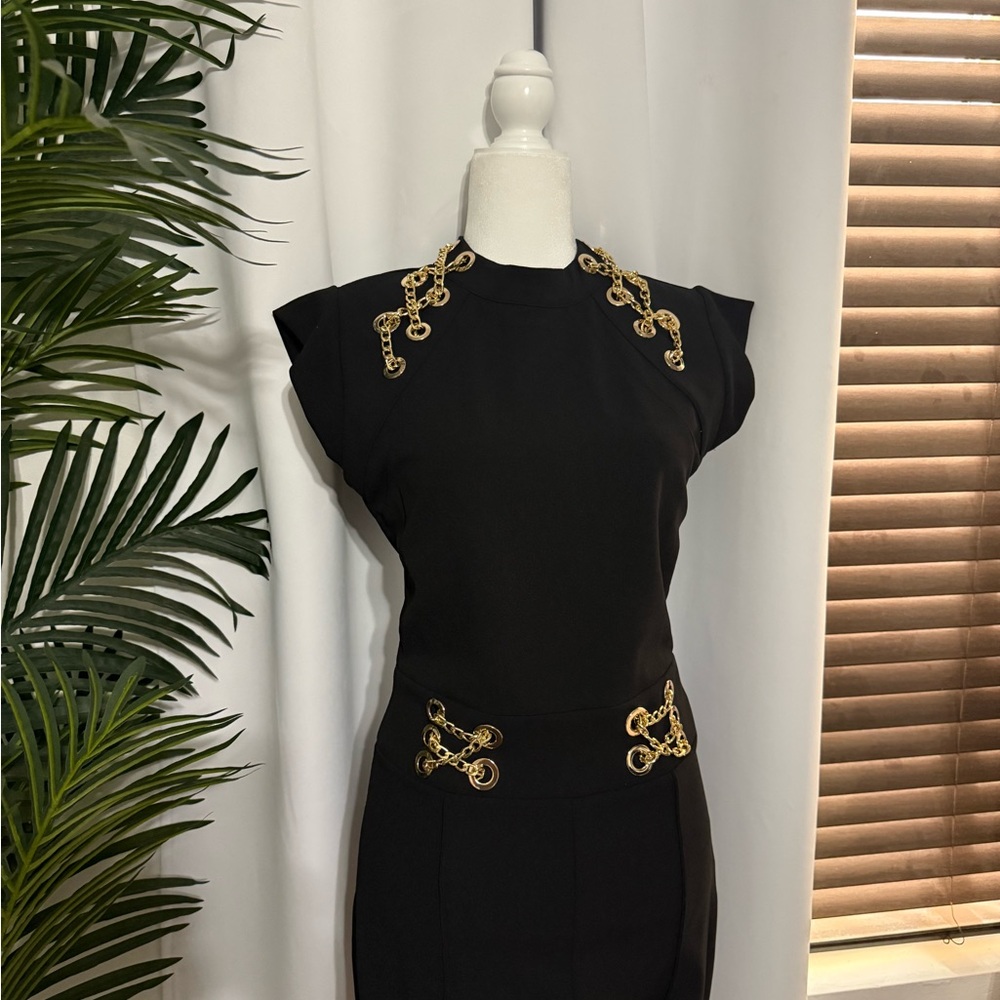 Fashion Nova Elegant Black Jumpsuit with Gold Accents